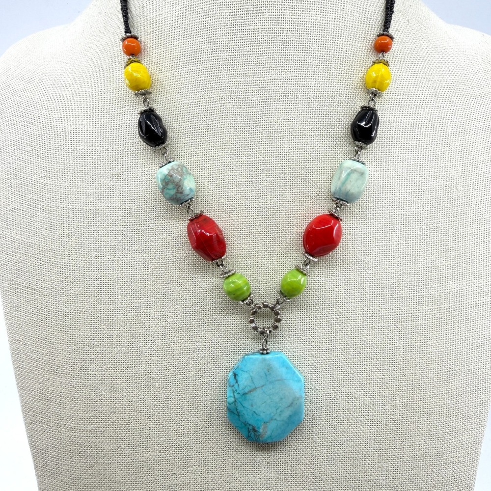 Vibrant Multicolored Statement Necklace  Faux Turquoise Beaded Jewelry Gift